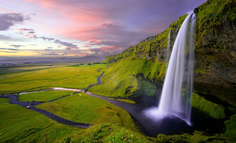 Green Landscape with Waterfall
